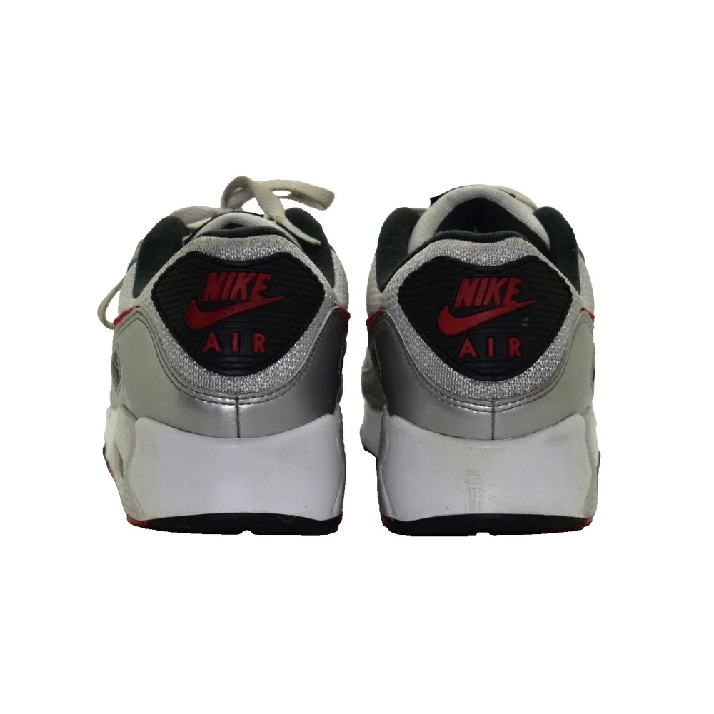 B2 Auth NIKE AIR MAX 90 Silver Bullet Red Running Shoes DX4233-001 Size 10.5